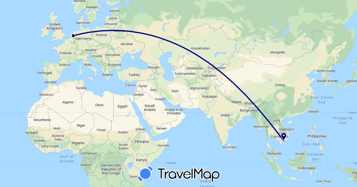 TravelMap itinerary: driving in Netherlands, Vietnam (Asia, Europe)